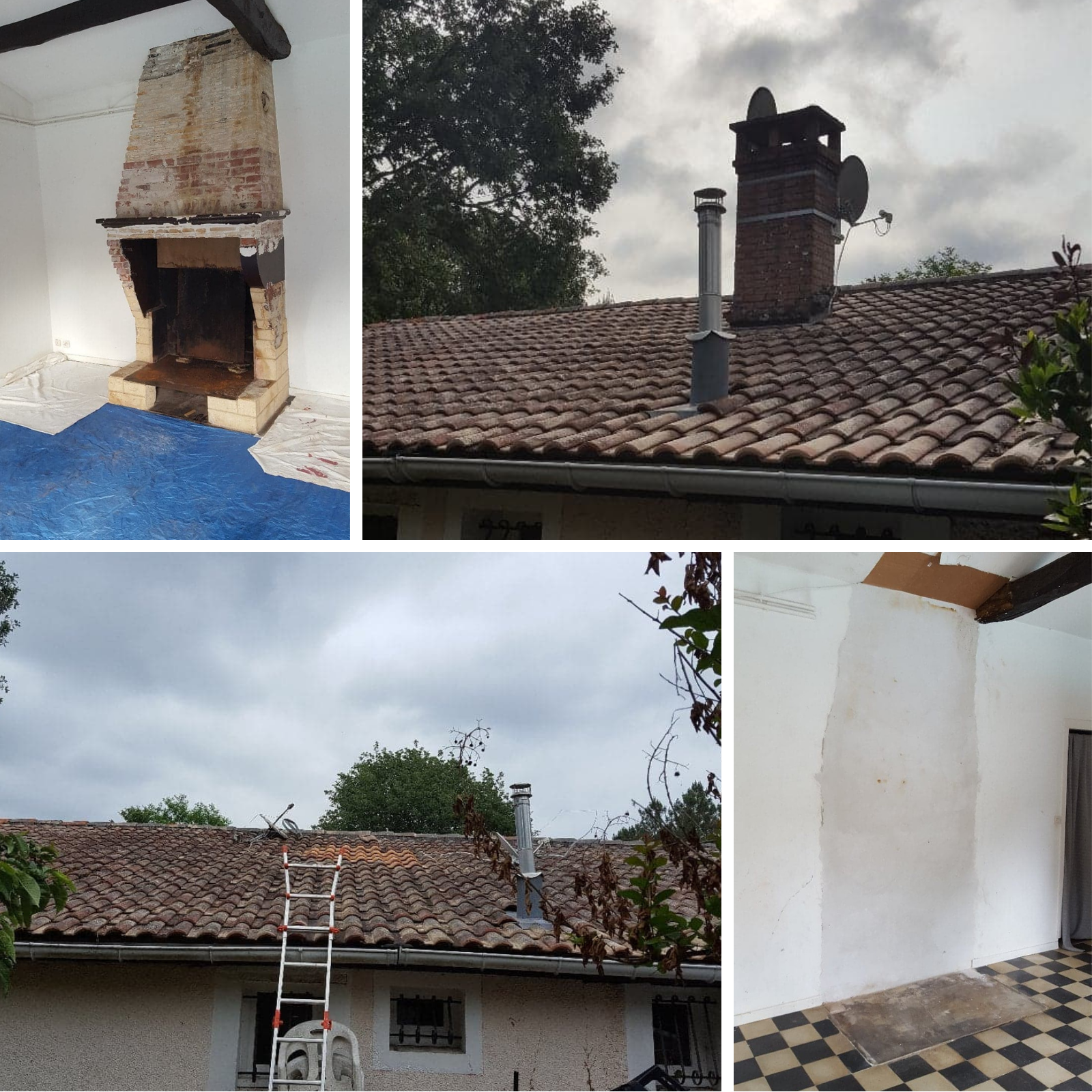 Démolition d'une cheminée à l'ancienne.